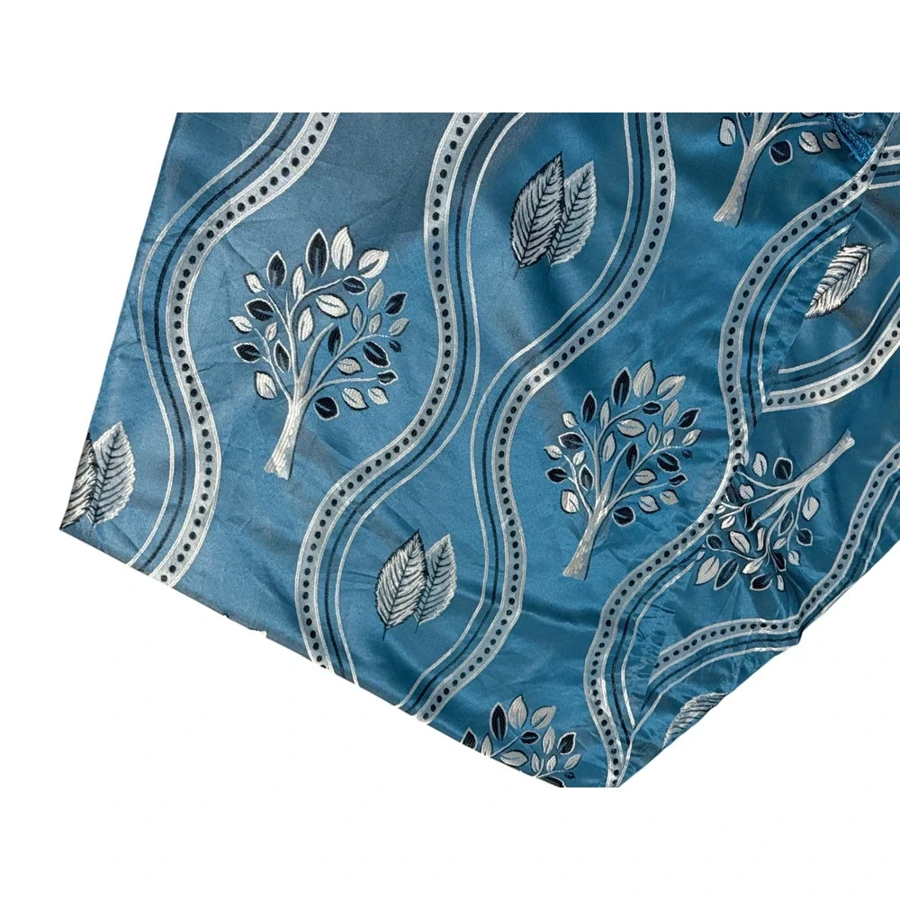 Single Beautiful Curtain Drape with Attached Sash Valance 1 Panel Blue Silver